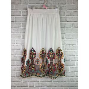 Magic Boho Skirt White Embroidered Overlay Size Large